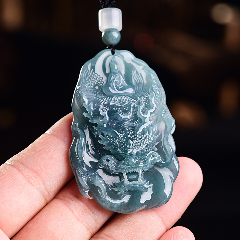 Women Accessories To Gift - Natural Burmese Jadeite Dragon Pendant Necklace